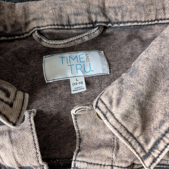 Distressed Brown Cropped Denim Jacket Raw Hem Grunge Indie Street Sz L Acid Wash - Picture 7 of 11